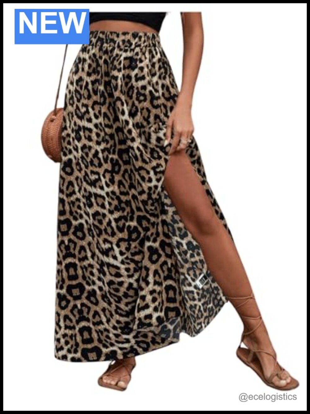 High Waist Leopard Split Maxi Skirt